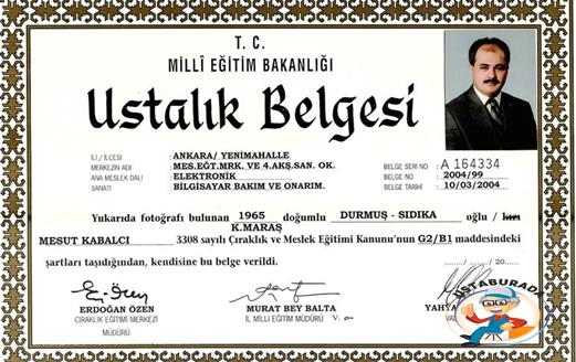 Mesut Kabalcı Ustalık Belgesi
