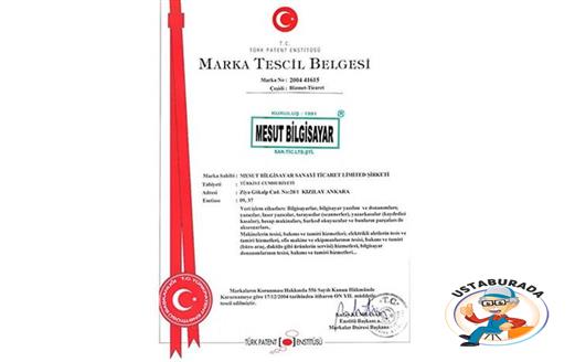 Mesut Bilgisayar Marka Tescil Belgesi